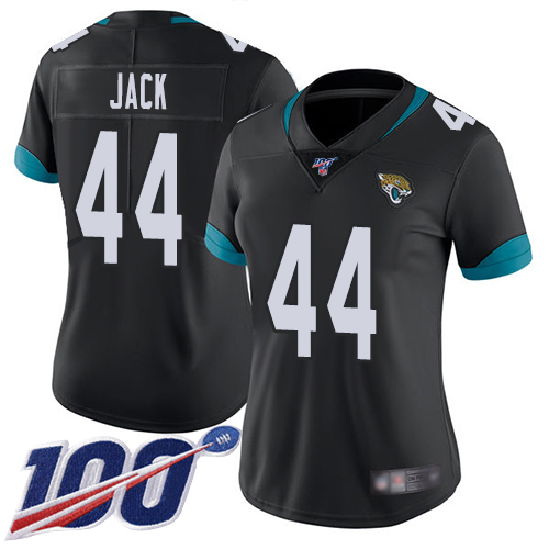 Nike Jacksonville Jaguars 44 Myles Jack Black Team Color Women Stitched NFL 100th Season Vapor Limited Jersey
